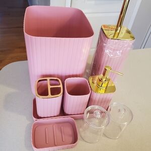 Pink and Gold Bathroom Accessory Set